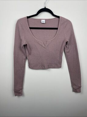 TNA Mauve Waffle-Knit Long Sleeve Crop Top